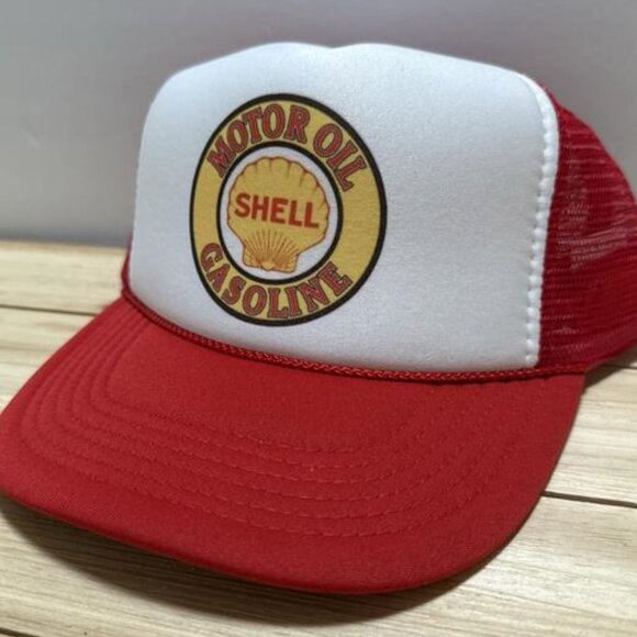 Handmade Accessories - Retro 1970s Vintage Style Logo Shell Gasoline Hat Motor Oil Racing Trucker Cap